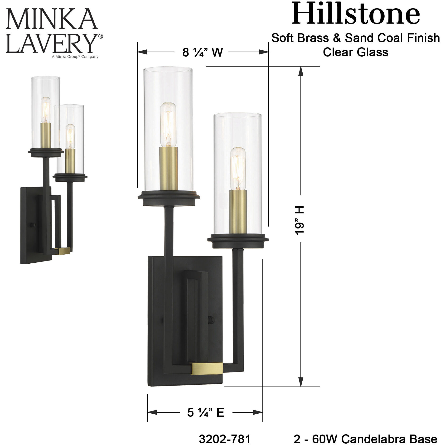 Hillstone 2 Light 8.25 inch Soft Brass And Sand Coal Wall Sconce Wall Light